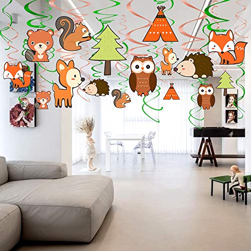 Yaaaaasss! Woodland Animals Hanging Swirl Decorations 30 Ct Forest Friends Birthday/Camping Party Supplies, Woodland Creatures Baby Shower Theme Decoration for Boy/Girl