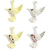 Frinnovan 60 Pack Rhinestone Hummingbird Charms Mini Crystal Bird Animal Pendant Enamel Beads for Jewelry Making DIY Necklace Earrings Silver or Gold Metal