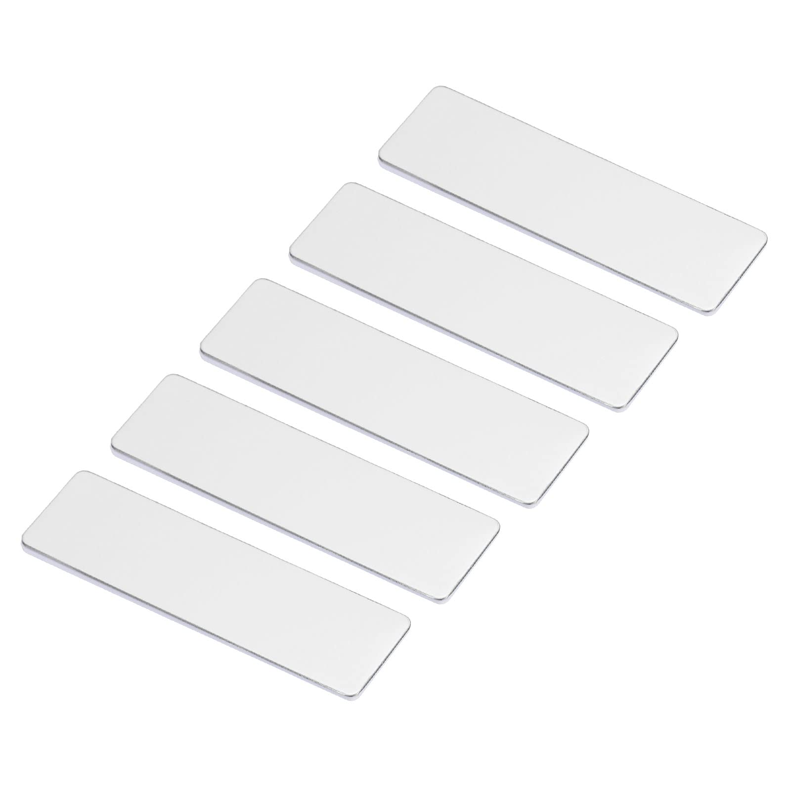 PATIKIL 2.73 x 0.78inch Engraved Badge Blanks,5pcs Metal Name Tags Kit Round Corners with Pin, Label Name Badge Custom Name Tag for Office,Business,Mirror Silver Tone