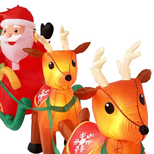 Home Accents Holiday Christmas Decorations 16 ft. W Inflatable Santa in Sleigh with Reindeers - Thumbnail 2
