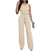 Jumpsuits for Women Dressy Formal Elegant Round Neck Sleeveless Wide Leg Long Pants Rompers Business Casual Outfits (Apricot, S)