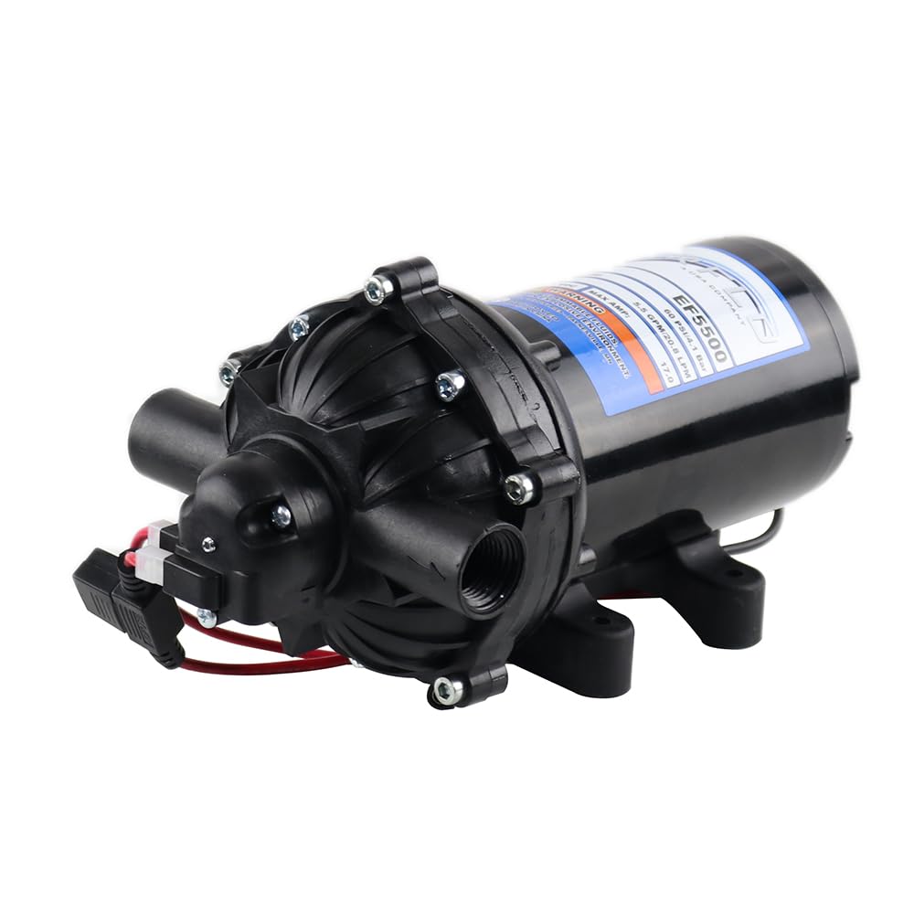 Photo 1 of Everflo EF5500-BOX 5.5GPM 12V Diaphragm Pump-1/2 FNPT Connection, 5.5 GPM, Black