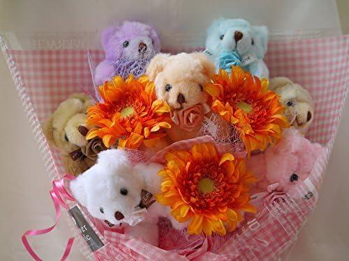 (Flower style) Kumataba (colorful Bear 7 animals artificial flowers orange Gerbera three) Beabuke, Kumataba, birthday, celebration, wedding, Surprise