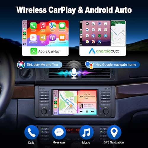 Eonon Android 14 Car Radio for BMW 5 E39 (1995-2002) 7 Inch 4+64GB GPS CarPlay Android Auto WiFi USB EQ Bluetooth Screen Mirror SWC Rear View Camera Car Stereo E39X7A