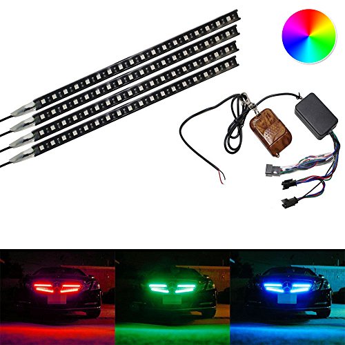 iJDMTOY (4) Strip 12" 7-Color RGB 72-LED Knight Night Rider Scanner Lighting Bars w/Remote Control For Car SUV Truck, etc