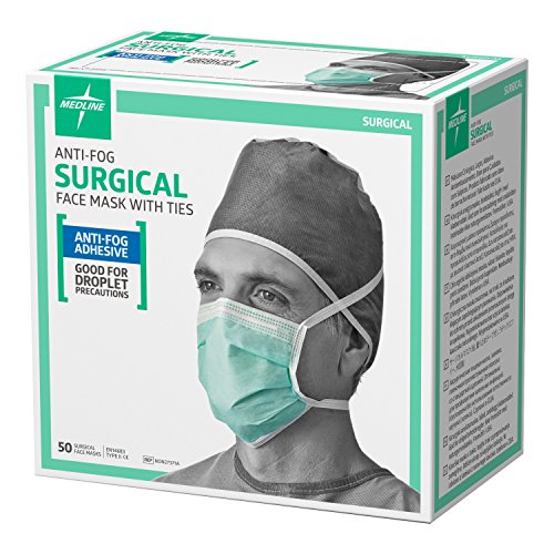 Medline NON27371A Surgical Face Mask, AntiFog, Pleated Style, Adhesive