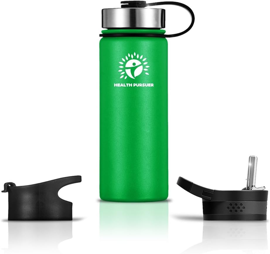 Stainless Steel Water Bottle/Thermos18, 22, 32, 40, 64 oz 8 colors Do. Wall Vacuum Insulated:Wide Mouth Metal Travel Tumbler:Heavy Duty Reusable BPA Twist Lid Bottle for Hot/Cold Liquid: Bonus-2 Lids
