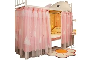 Teanea Lot de 2 rideaux de lit superposé mignons en tissu d'intimité pour filles, motif arbre rose