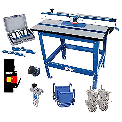 Kreg PRS1045 (KRS1035, PRS1025, PRS1015) Router Table with PRS3090 Caster, PRS3020 True-Flex, PRS3100 Router Table Switch, PRS3400 Set-Up Bars, and KRS7850 Router Table Stop