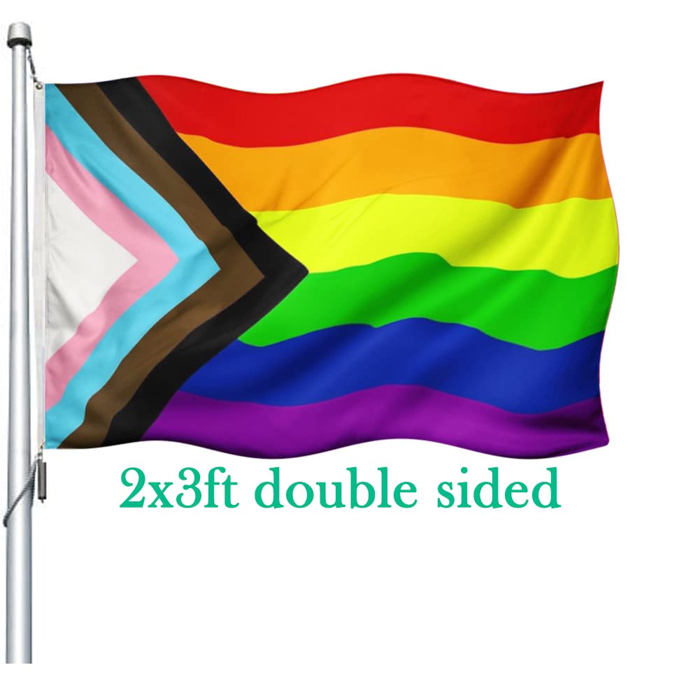 Photo 1 of Progress Pride Rainbow Flag 2x3 Double Sided- Heavy Duty LGBTQ 2025 Gay Pride Lesbian Flags Banner 2x3 ft Outdoor Fade Resistant
