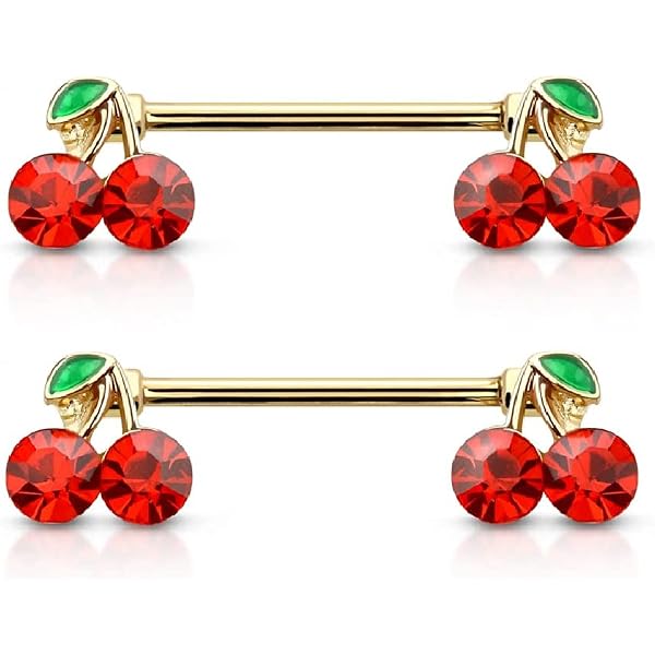 Amazon.com: Body Accentz 14g Cherry and Leaf Golden Nipple Ring