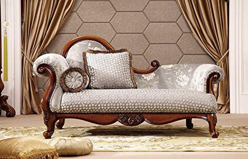 Ma Xiaoying Chaise Longue Sofa Chair,Solid Wood frame,European Classic style,Carved by hand.Grey.