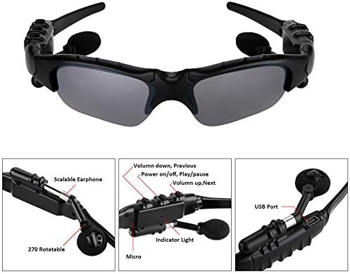 SHZONS Black Wireless Bluetooth 4.1 SunGlasses Headset Headphones Handfree For iPhone Samsung HTC and Other Smart Phones
