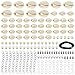 PP OPOUNT 169 Pieces Natural Spiral Shell Beads Kit with Natural Open Back Shells, Plastic Pearls, Silver Lobster Clasp, Silver Extension Chain and Accessories for Shell Chocker Making