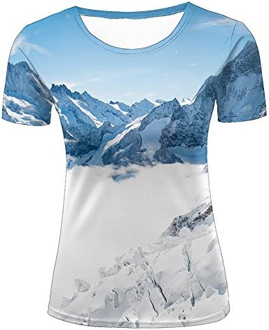 huijiameikeji Unisex Women 3D Printed Snow Mountain Peak Short Top Tee L
