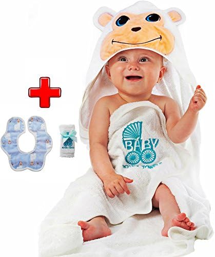 Baby Towel And Washcloth | Hooded Baby Bath Towel And Drool Towel (3-Piece Set) Cute Animal Face | 100% Organic Cotton | Soft To Newborn | Boys, Girls, Infant to Toddler