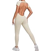 Qszmjo Women Backless Tummy Control One Piece Sport Workout Jumpsuits Unitard Butt Lift Back Cutout Gym Yoga Romper Bodysuits