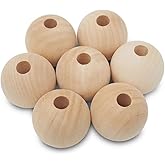 Large Wooden Beads for Crafts - Pack of 12 51mm 2 x 1/2 Inch Hole Large Wood Beads for Crafts withHoles for DIY | Round Wooden Balls for Crafts | Wood Beads for Jewelry Making | Woodpeckers