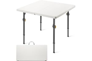 FanttikOutdoor 34" Square Folding Card Table, Two Heights Adjustable, Max Load 200 lbs, Portable Table with Lock Button, for Indoor/Outdoor, Home, Parties, Picnics, Puzzle, White Zeta S4 Pro