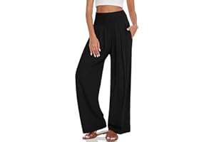 UEU Women's Linen Palazzo Pants Wide Leg High Waisted Lounge Casual Beach Pants with Pockets