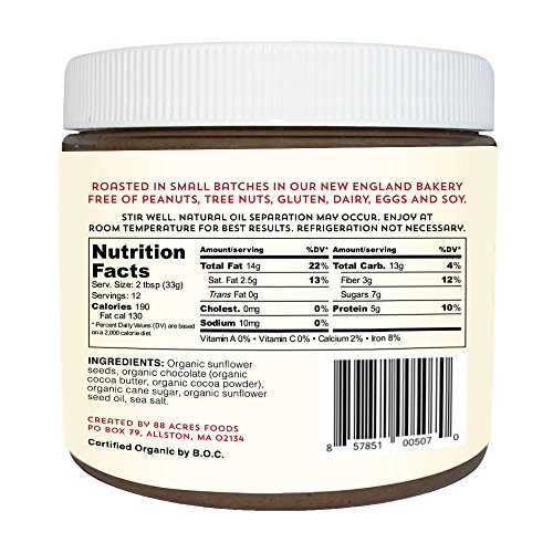 88 Acres, Organic Dark Chocolate Sunflower Seed Butter, 14 Ounce, 2 Pack