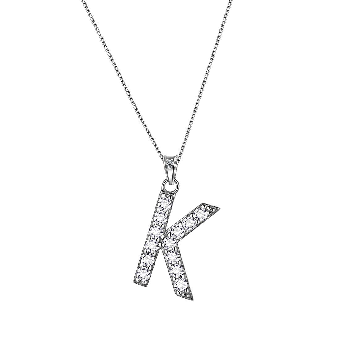 Aurora Tears Letter K Necklaces 925 Sterling Sliver Initial K Alphabet Pendant with Cubic Zirconia Jewellery for Women and Men DP0261K