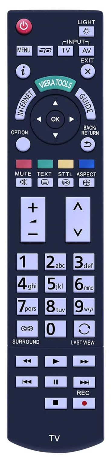 N2QAYB000715 Universal Remote Control Compatible for Panasonic TX-L42DT50B TX-L47DT50B TX-L55DT50B TX-L42WT50B TX-L47WT50B TX-L47WT50Y TX-P42GT50B TX-P50GT50B TX-P55VT50B TV