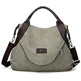 xiaoxiongmao 2017 Large Pocket Casual Women's Shoulder Cross body Handbags Canvas Leather Bags Army green