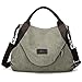 xiaoxiongmao Large Pocket Casual Women's Shoulder Cross body Handbags Canvas Leather Bags Army green