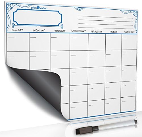 planOvation's Magnetic Dry Erase Board Monthly Refrigerator Calendar (16"x12", Blue)