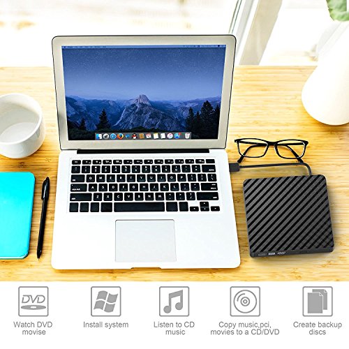 External DVD Drive, VikTck USB 3.0 CD/DVD-RW Drives, Slim High Speed DVD Player Burner for Macbook Air Pro /Air/ iMac and Laptop Desktops Support Windows/ Vista/7/8.1/10, Mac OSX
