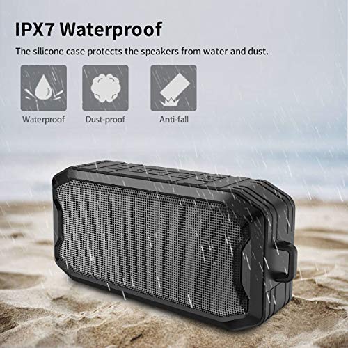 Bluetooth Speaker, KKUYI Portable wireless speaker, Loud Stereo Sound, 1200mAh Battery, IPX7 Waterproof Speaker for Home, Office, Party, Beach, Shower