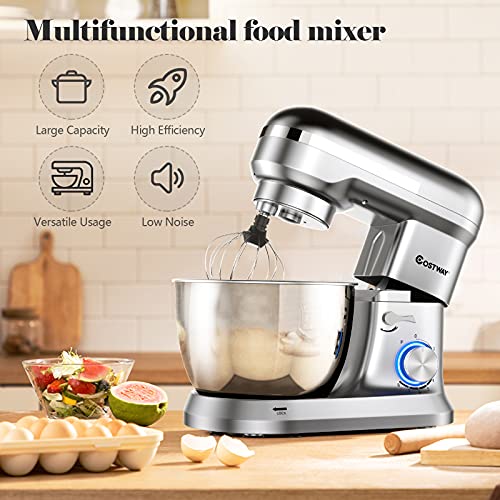 COSTWAY TiltHead Stand Mixer, 8speed Food Mixer with Pulse Function