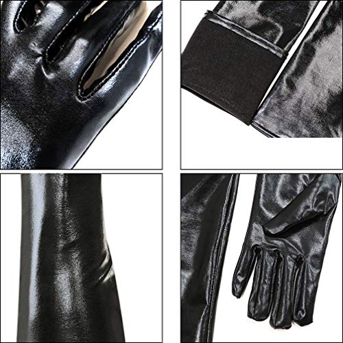 Luwint Women Sexy Wet Look Black Long Gloves for Costume Cosplay Photoshoot