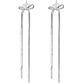 Gold Silver Bow Earrings for Women Bow Drop Dangle Earrings Long Tassel Snake Chain Earrings Ribbon BowKnot Dangle Earrings Wedding Statement Jewelry Gift for Women