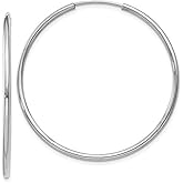 14K White Gold Continuous Endless Hoop Earrings, (1.5mm Tube)
