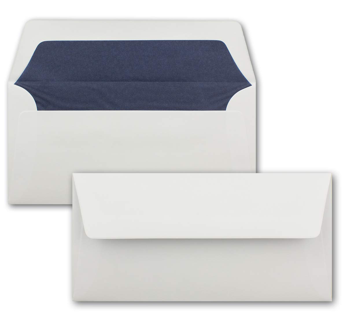 NEUSER PAPIER 50 envelopes white - DIN long - lined with dark blue tissue paper - 22 x 11 cm - wet glue, straight flap - ideal for invitations and greetings for birthdays and Christmas