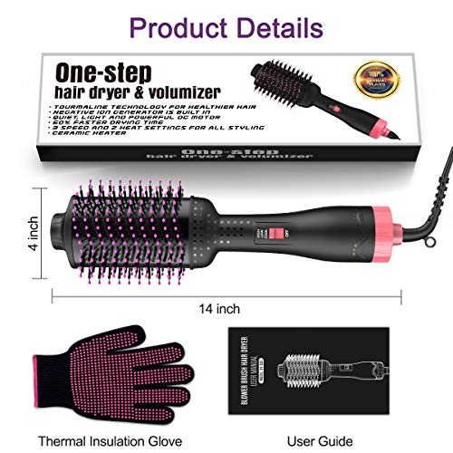 4 in 1 One-Step Hair Dryer and Styler Volumizer, Upgrade Hair Dryer Brush Salon Negative Ion Hot Air Brush Hair Straightener & Curly Hair Comb, 4 in 1 Function (Dry/Straighten/Curl/Massage)