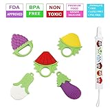 Baby Teething Toys, BPA Free Natural Organic Freezer Soft Silicone Fruit Vegetable Teethers Set with Pacifier Clip for 3 to 12 Months Babies, Infants, Toddlers (Pack of 5)