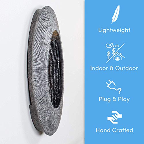 Oval, Indoor/Outdoor Wall Fountain 23" x 12" | Handcrafted Natural Stone Look with LED Lights, Adjustable Speed, Calming Waterfall Sounds | Made with Polyresin Material (Charcoal) - Thumbnail 4