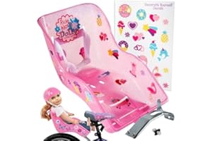 SCS Direct The Original Doll Bicycle Seat (Glitter Pink)-Bike Attachment Accessory for All 18"-22" Dolls & Stuffed Animals, Decorate Yourself Decals, Fits Most Bikes, Compatible with American Girl