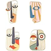 4Pcs Art Mask Enamel Pin Brooch Individual Metal Badge Lapel Pin Abstract Face Mask Pin Set Collar Pin Fashion Jewelry Clothes Bag Accessories