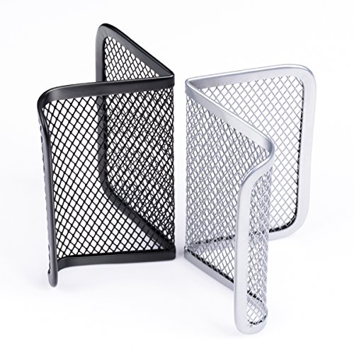 Mesh Desk Business Card Holder Display 4 PCS – Metal, Black & Sliver