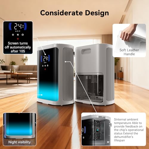 Home Dehumidifier Mould 3000 ml, Silent Timer 6/8/12 Hours (White) | Quiet, Thermal Detection, Intelligent Defrosting, Full Panel HD Screen, for Bathroom, Bedroom, Closet
