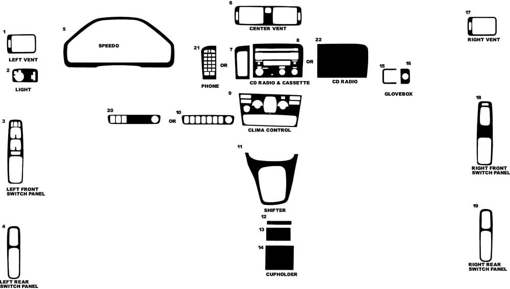 Rvinyl Rdash Dash Kit Decal Trim for Volvo S80 1999-2003 - Wood Grain (Burlwood Honey)