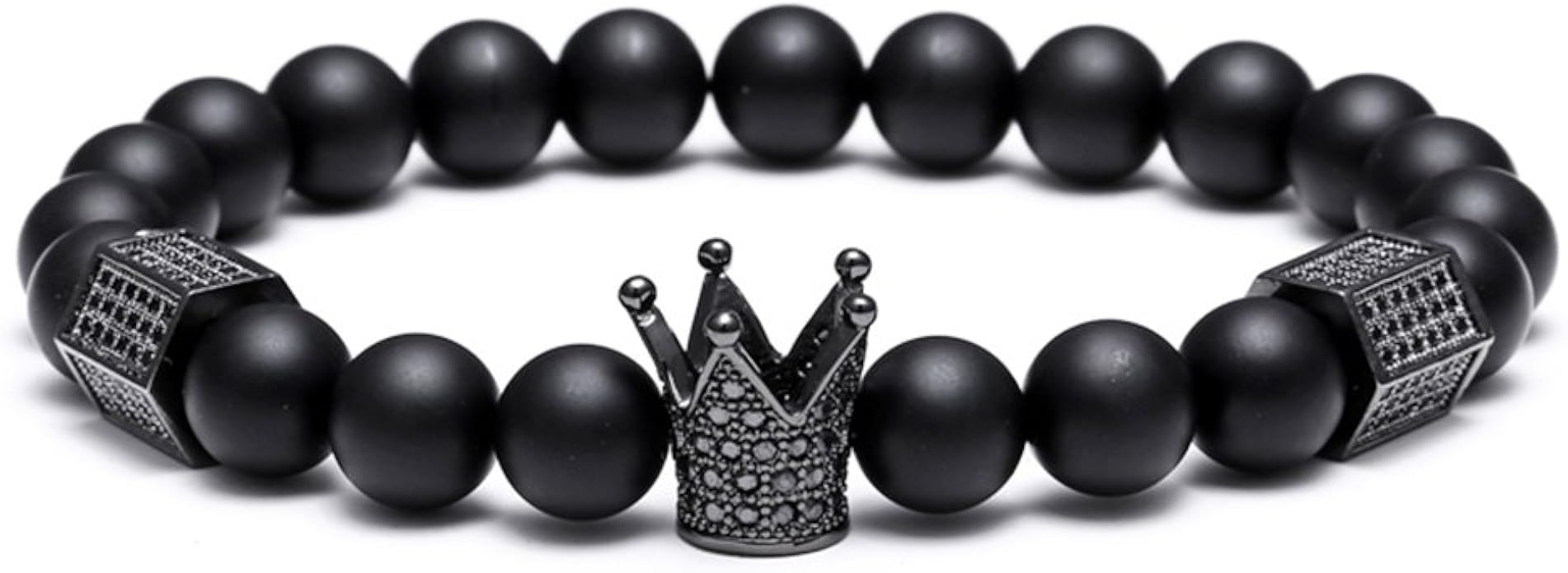 SEVENSTONE 8mm Crown King Charm Bracelet for Men Women