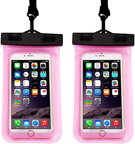 Kasio Phone Waterproof Case Clear Universal Waterproof Phone Bag with Lanyard Protective Wallet Bag Pouch Dry Bag for iPhone, Samsung Fit for Cell Phone up to 6'' (2 pack rose)