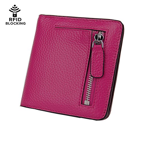 Jaeupd RFID Blocking Blocking Women's Leather Bifold Wallet Thin Zipper Card Holder Wallet Purse