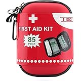 I GO Compact First Aid Kit - Hard Shell Case Hiking, Camping, Travel, Car - 85 Pieces