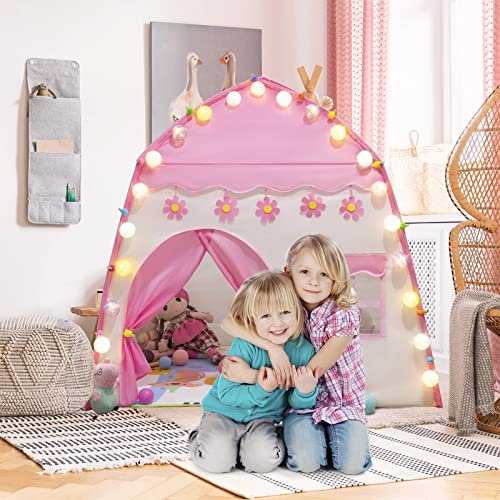 TERRIFI Teepee Tent for Kids, Princess Castle Game Tent, Foldable Kids Play Tent, Children's Playhouse for Indoor & Outdoor, Best Gift for Children, Large Indoor/Outdoor Tent for Boys & Girls (Pink)